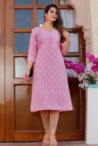 Neha Collection Women Fashion Presents Stylish Printed Straight Kurtis - Pink, XXL