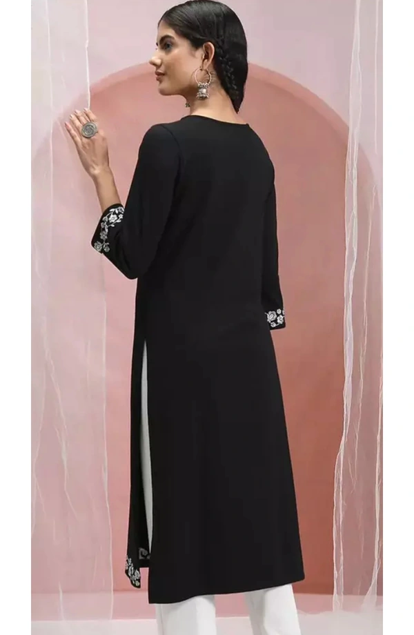 Neha Collection Women Rayon Embroidered Straight Kurti - Black, XS