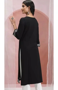 Neha Collection Women Rayon Embroidered Straight Kurti - Black, S
