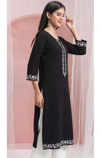 Neha Collection Women Rayon Embroidered Straight Kurti - Black, M