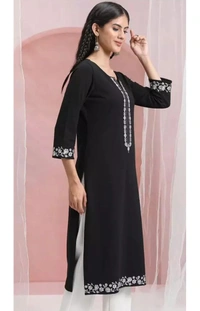 Neha Collection Women Rayon Embroidered Straight Kurti - Black, XL
