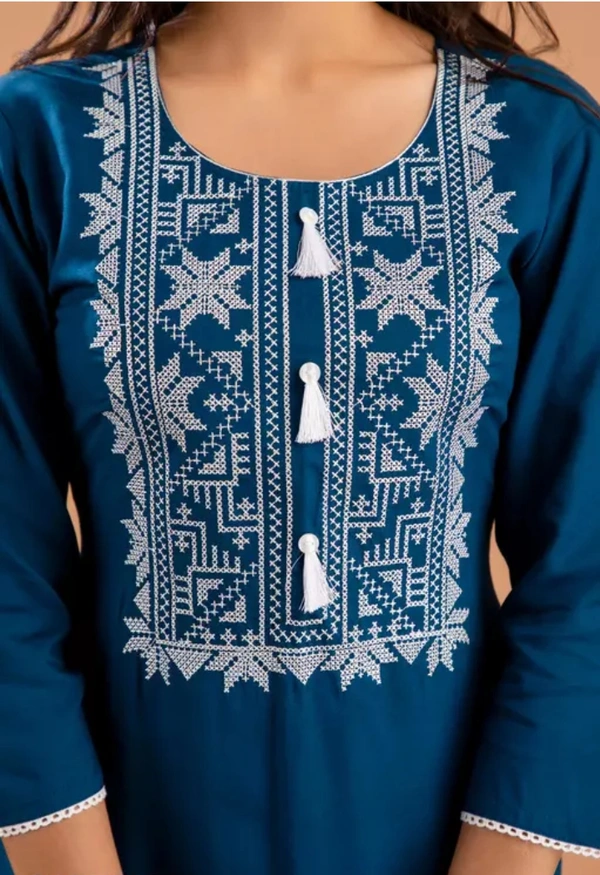 Neha Collection Women Straight Embroidered Kurti - Blue, S