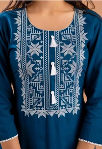Neha Collection Women Straight Embroidered Kurti - Blue, M