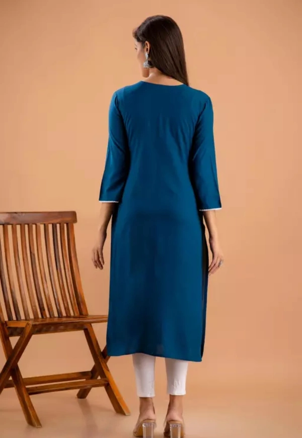 Neha Collection Women Straight Embroidered Kurti - Blue, M
