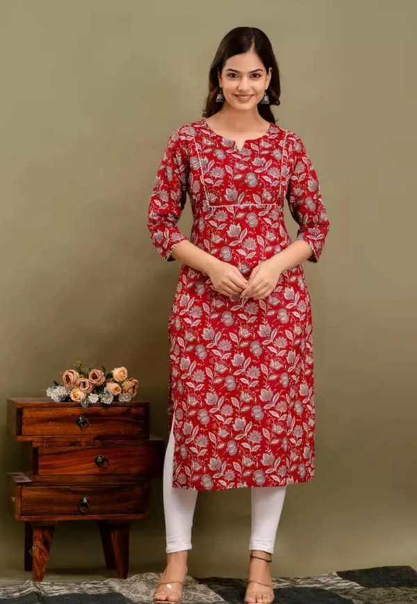 Neha Collection Women Removable Floral Print Kurti - Red, M