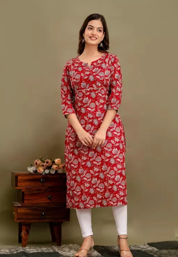 Neha Collection Women Removable Floral Print Kurti - Red, XXL