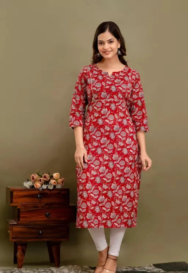Neha Collection Women Removable Floral Print Kurti - Red, XXL