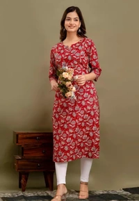 Neha Collection Women Removable Floral Print Kurti - Red, XXL
