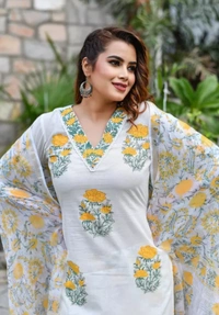Neha Collection Women Printed Kurta And Pant Set With Dupatta - White, L