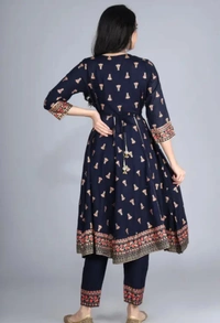 Neha Collection Women Goldprint Rayon Anarkali Kurta Pant & Dupatta - Multicolour, XXXL
