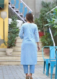 Neha Collection Women Trendy Cotton Printed Kurti Pant With Dupatta Set - Aqua Blue, XL