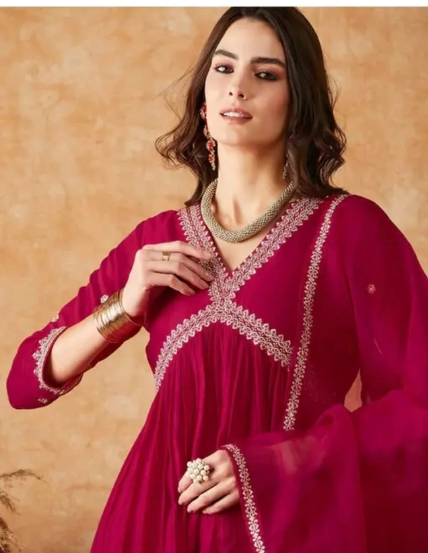 Neha Collection Women Fancy Alia Kut Kurta Set - Pink, M