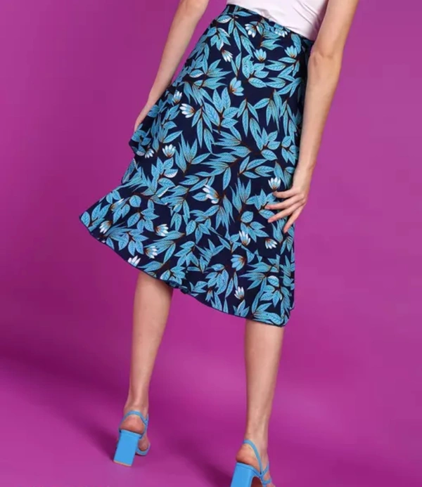Neha Collection Women Casual Navy Blue Leaf Printed Flare Skirt - Navy Blue, XL