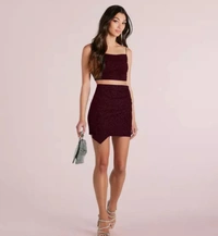 Neha Collection Women Sparkle Glitter Mini Skirt - Maroon, 28