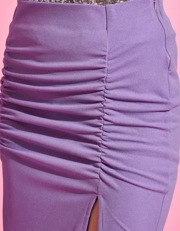 Neha Collection Women Calf Length Gathered Pencil Skirt - Lavendar, 30