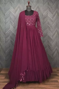 Neha Collection Women Georgette Embroidered Flared Gown - Purple, XXL