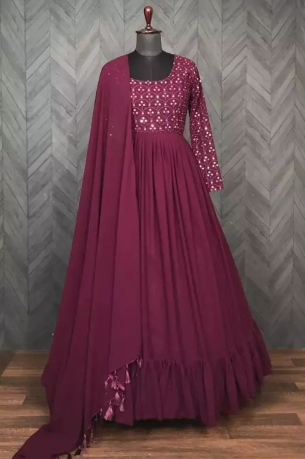 Neha Collection Women Georgette Embroidered Flared Gown - Purple, XXL
