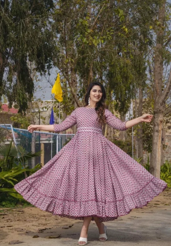 Neha Collection Women Trendy Anarkali Style Gown - Pink, L