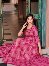 Neha Collection Women Pink Long Gown - Pink, L