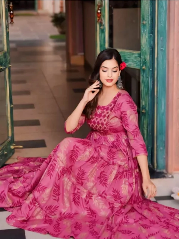 Neha Collection Women Pink Long Gown - Pink, L