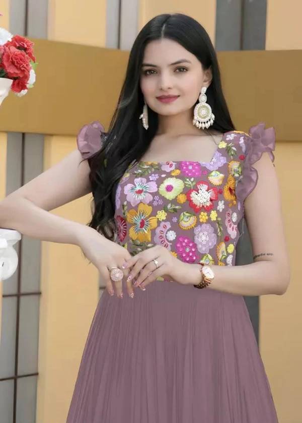 Neha Collection Women Embroidery Georgette Anarkali Gown - Light purple, XL