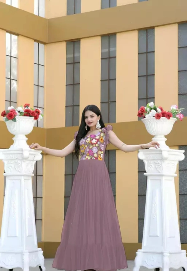 Neha Collection Women Embroidery Georgette Anarkali Gown - Light purple, XL