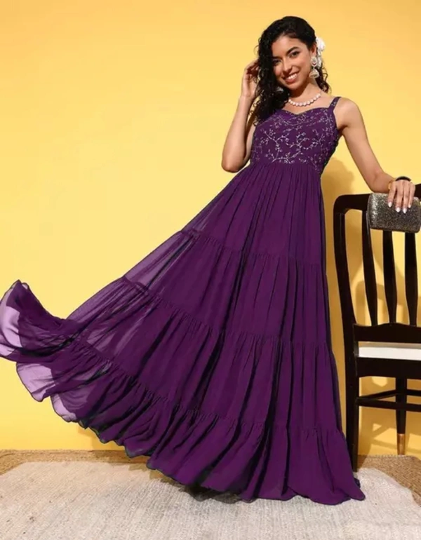 Neha Collection Women Feminine Pretty Long Gown - Purple, S