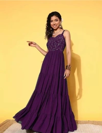 Neha Collection Women Feminine Pretty Long Gown - Purple, M