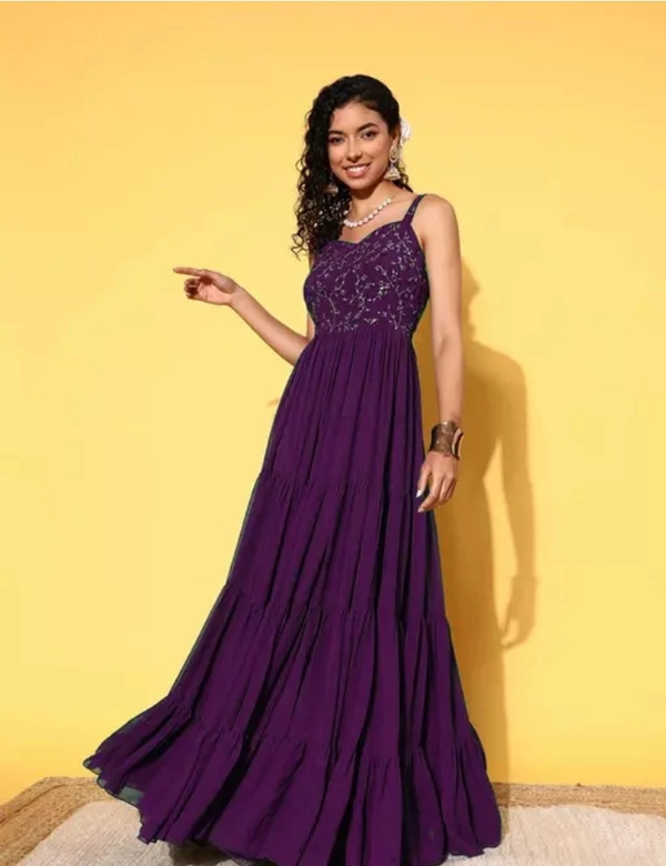 Neha Collection Women Feminine Pretty Long Gown - Purple, M