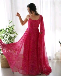 Neha Collection Georgette Bandhani Print Gown With Digital Printed Dupatta - Pink, XL