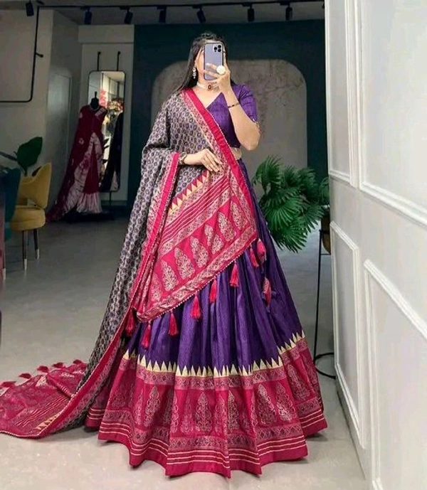 Tussar Silk With Patola Print And Foil Work Lehenga Choli
