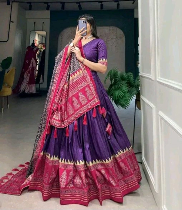 Tussar Silk With Patola Print And Foil Work Lehenga Choli