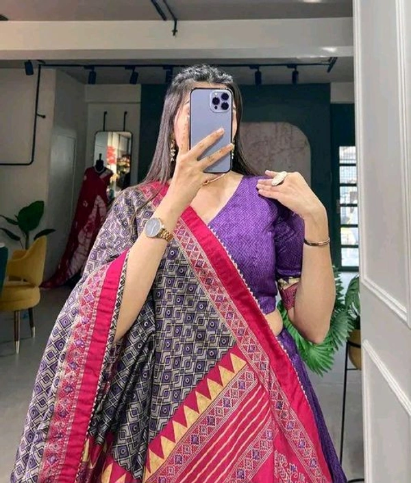 Tussar Silk With Patola Print And Foil Work Lehenga Choli