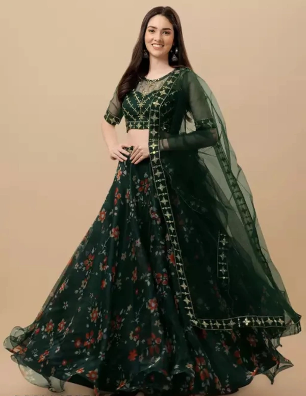 Neha Collection Women Abhisarika Fabulous Lehenga - Green, Free Size