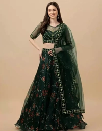 Neha Collection Women Abhisarika Fabulous Lehenga - Green, Semi Stitched