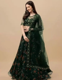 Neha Collection Women Abhisarika Fabulous Lehenga - Green, Semi Stitched