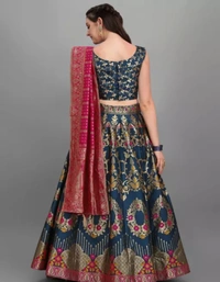 Neha Collection Women's Fancy Designer Flared Embroidery Best Quality Lahanga Choli Set - Blue, Free Size