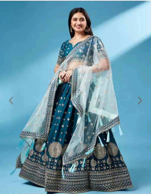 Neha Collection Women's Stylish Designer Lehenga Choli  With Dupatta - Teal, Free Size