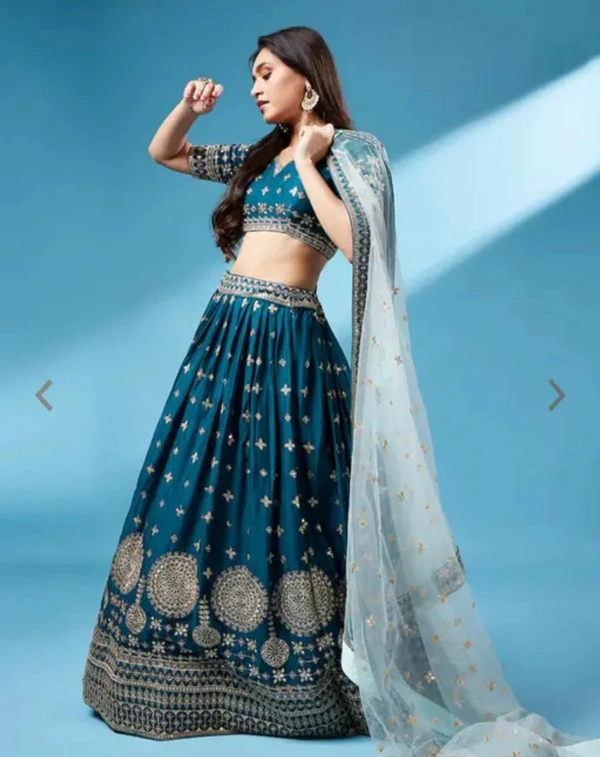 Neha Collection Women's Stylish Designer Lehenga Choli  With Dupatta - Teal, Free Size