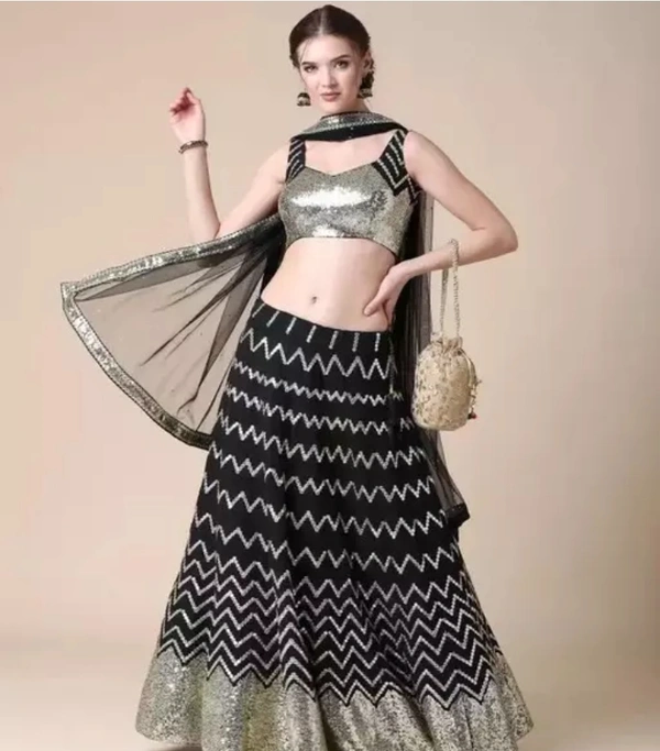 Neha Collection Women's Beautiful Designs Lehenga Choli With Dupatta - Black, Free Size