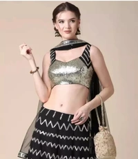 Neha Collection Women's Beautiful Designs Lehenga Choli With Dupatta - Black, Free Size