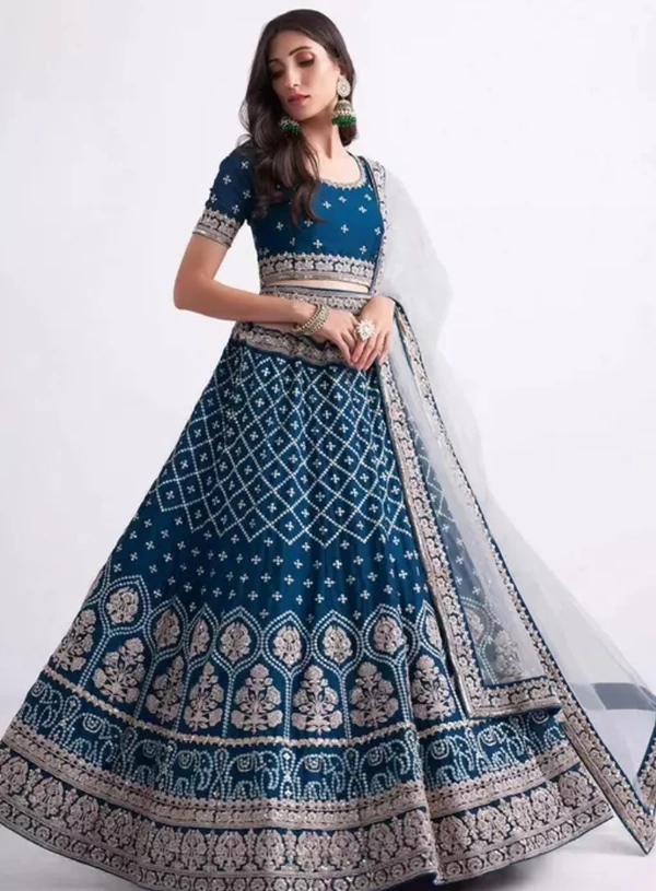 Neha Collection Women Embroidery Lehenga Choli Sets - Blue, Free Size