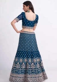 Neha Collection Women Embroidery Lehenga Choli Sets - Blue, Free Size