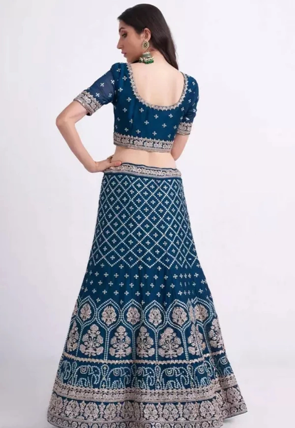 Neha Collection Women Embroidery Lehenga Choli Sets - Blue, Free Size