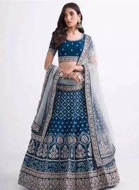 Neha Collection Women Embroidery Lehenga Choli Sets - Blue, Free Size