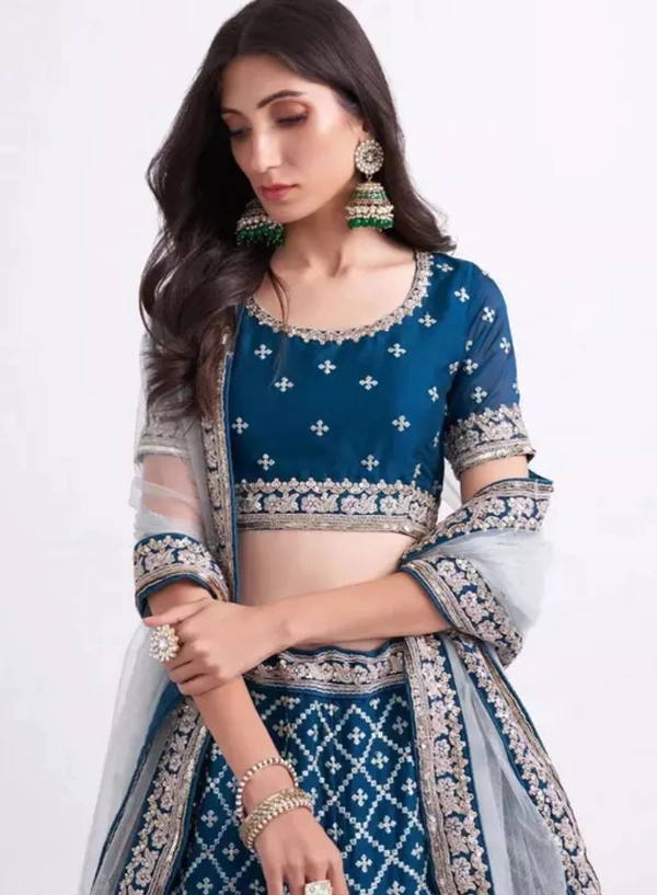 Neha Collection Women Embroidery Lehenga Choli Sets - Blue, Free Size
