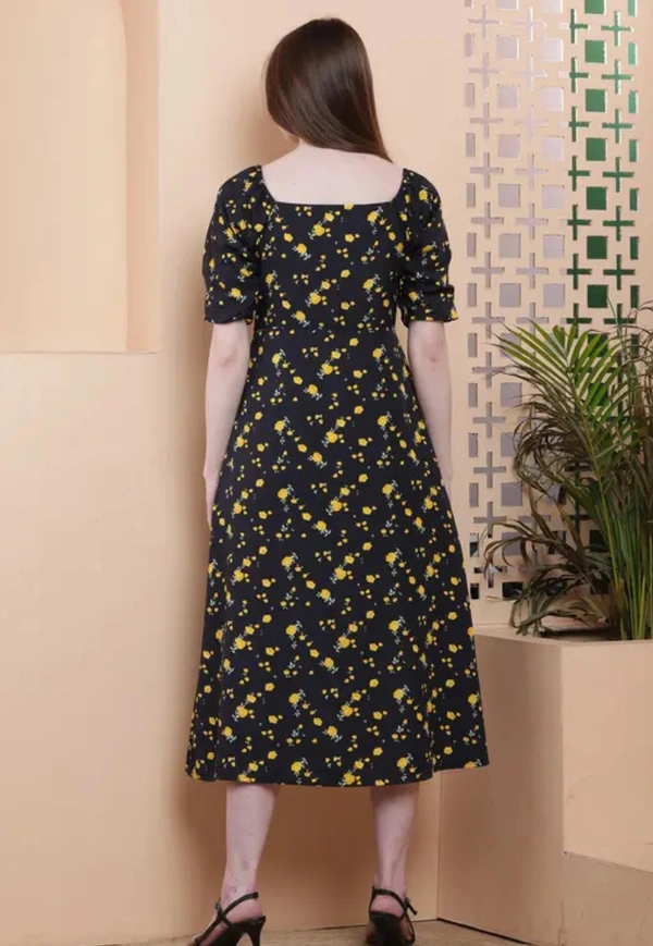 Neha Collection Satvikk Women Printed Knee Length Stylish & Comfi Dresses With Lining - Black, S