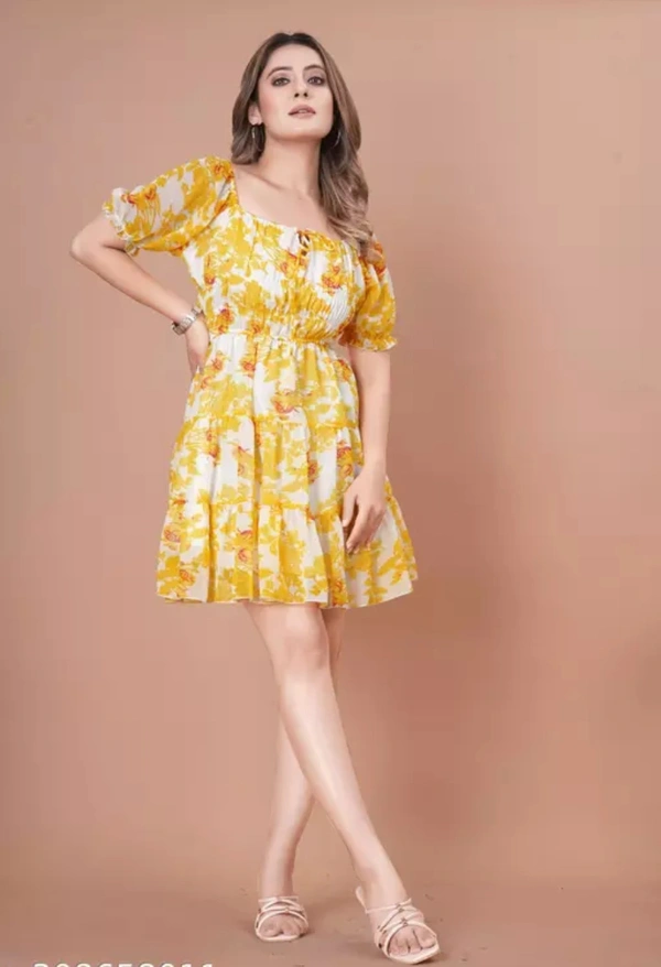 Neha Collection Women Fancy Short Dresses - Yellow, L
