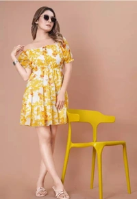 Neha Collection Women Fancy Short Dresses - Yellow, L