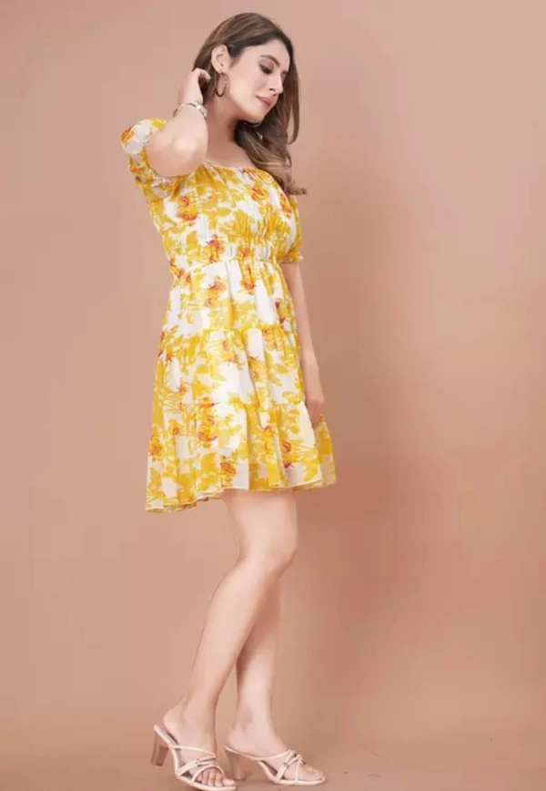 Neha Collection Women Fancy Short Dresses - Yellow, L